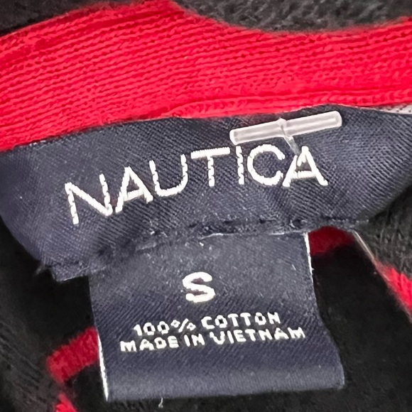 Nautica sweater toggle buttons black and red striped collared pull over hoodie - Picture 5 of 6